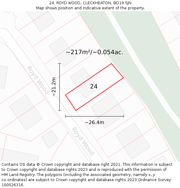 24, ROYD WOOD, CLECKHEATON, BD19 5JN: Plot and title map