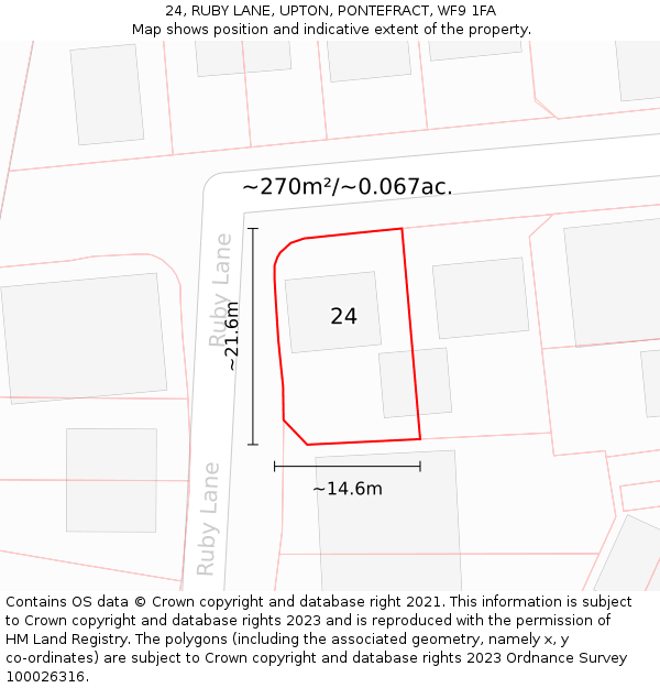 24, RUBY LANE, UPTON, PONTEFRACT, WF9 1FA: Plot and title map