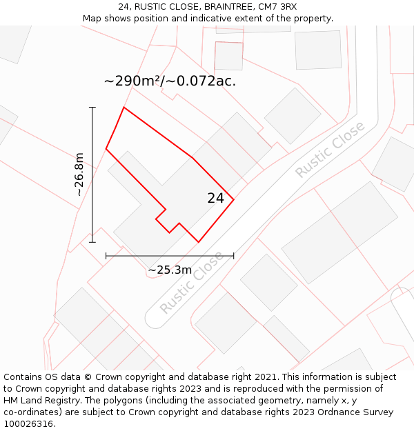 24, RUSTIC CLOSE, BRAINTREE, CM7 3RX: Plot and title map