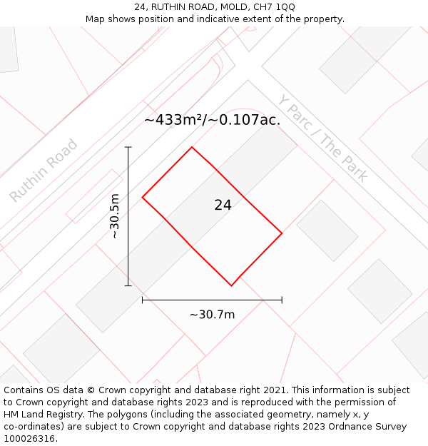 24, RUTHIN ROAD, MOLD, CH7 1QQ: Plot and title map