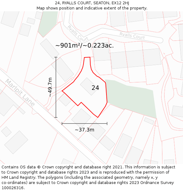 24, RYALLS COURT, SEATON, EX12 2HJ: Plot and title map