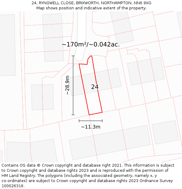 24, RYNGWELL CLOSE, BRIXWORTH, NORTHAMPTON, NN6 9XG: Plot and title map