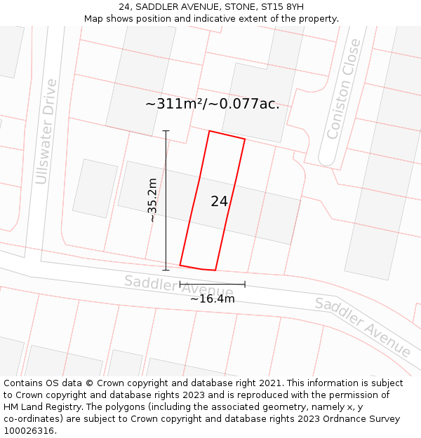 24, SADDLER AVENUE, STONE, ST15 8YH: Plot and title map
