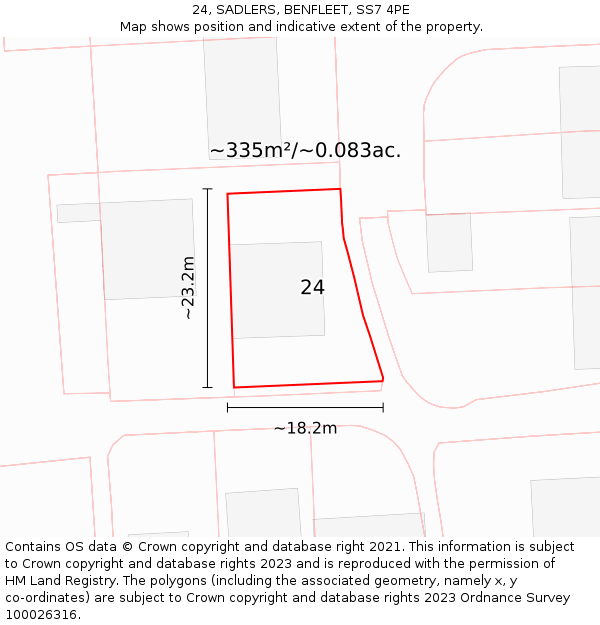 24, SADLERS, BENFLEET, SS7 4PE: Plot and title map