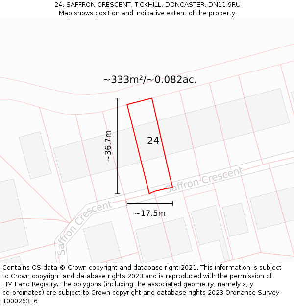24, SAFFRON CRESCENT, TICKHILL, DONCASTER, DN11 9RU: Plot and title map