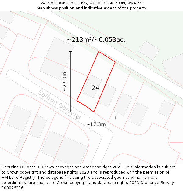 24, SAFFRON GARDENS, WOLVERHAMPTON, WV4 5SJ: Plot and title map