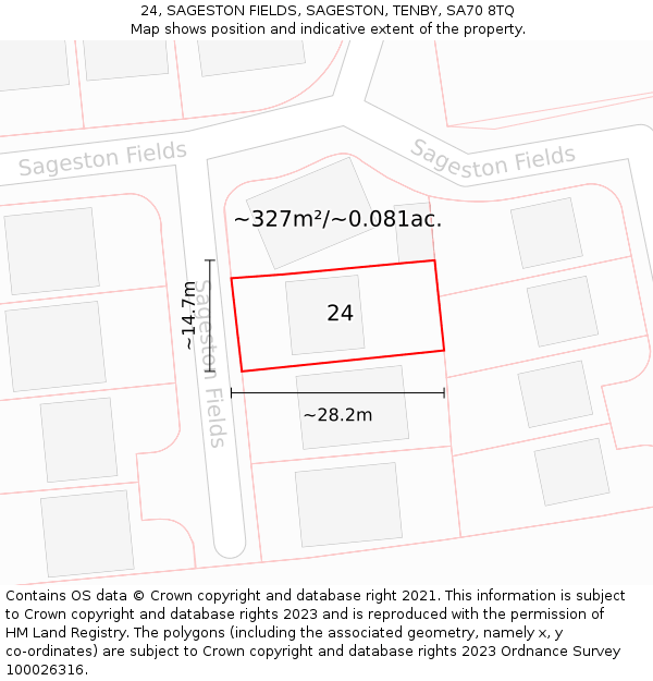 24, SAGESTON FIELDS, SAGESTON, TENBY, SA70 8TQ: Plot and title map
