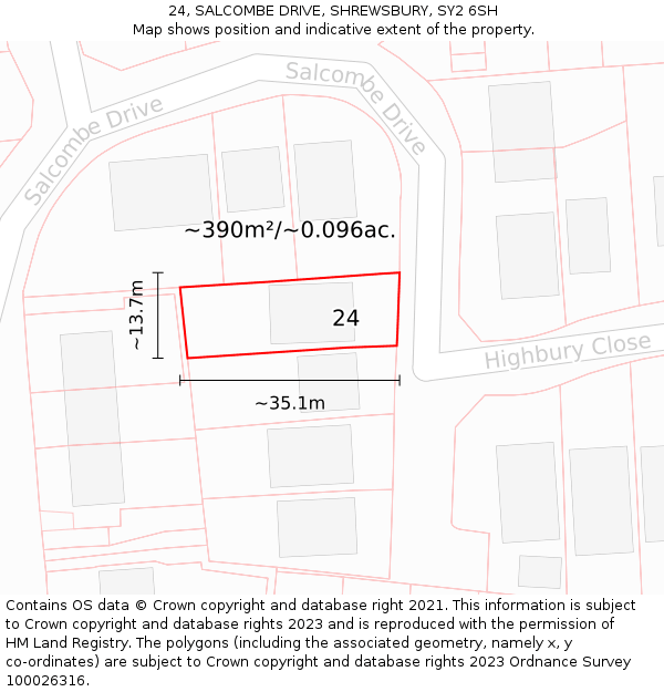 24, SALCOMBE DRIVE, SHREWSBURY, SY2 6SH: Plot and title map
