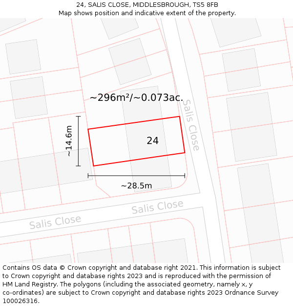 24, SALIS CLOSE, MIDDLESBROUGH, TS5 8FB: Plot and title map