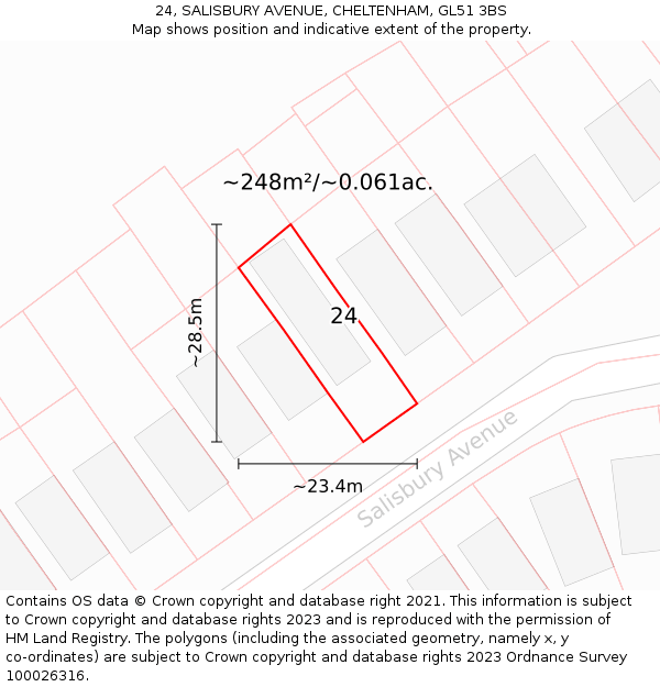24, SALISBURY AVENUE, CHELTENHAM, GL51 3BS: Plot and title map