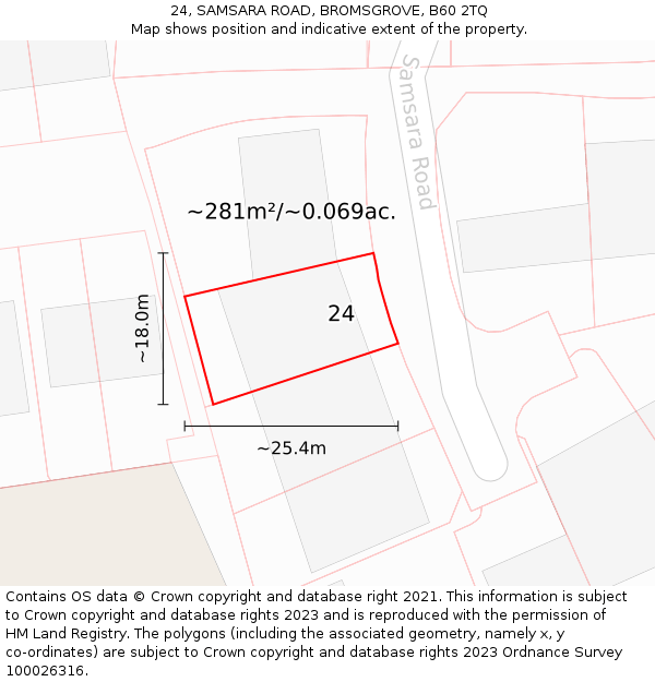 24, SAMSARA ROAD, BROMSGROVE, B60 2TQ: Plot and title map