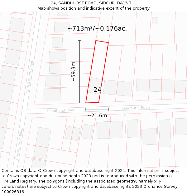 24, SANDHURST ROAD, SIDCUP, DA15 7HL: Plot and title map