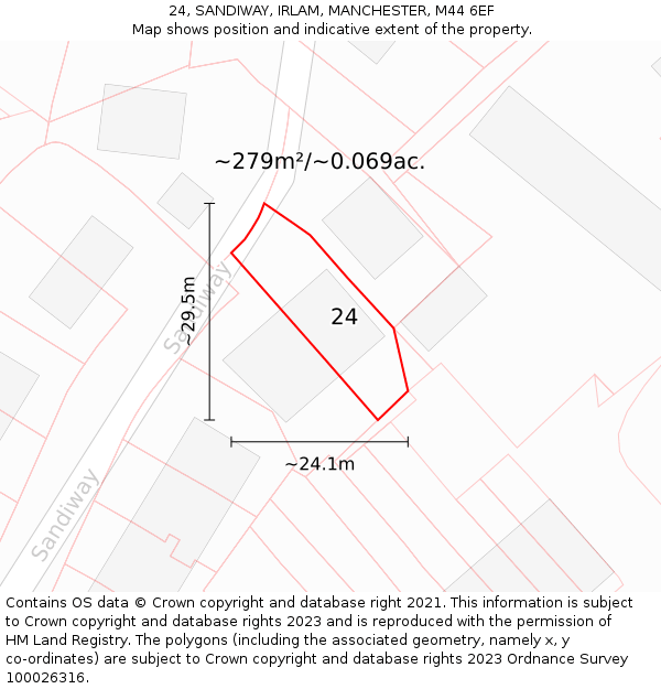 24, SANDIWAY, IRLAM, MANCHESTER, M44 6EF: Plot and title map