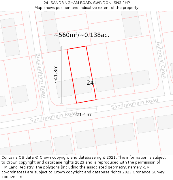 24, SANDRINGHAM ROAD, SWINDON, SN3 1HP: Plot and title map