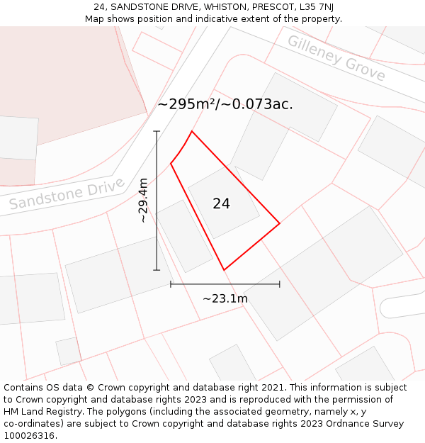 24, SANDSTONE DRIVE, WHISTON, PRESCOT, L35 7NJ: Plot and title map