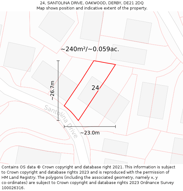 24, SANTOLINA DRIVE, OAKWOOD, DERBY, DE21 2DQ: Plot and title map