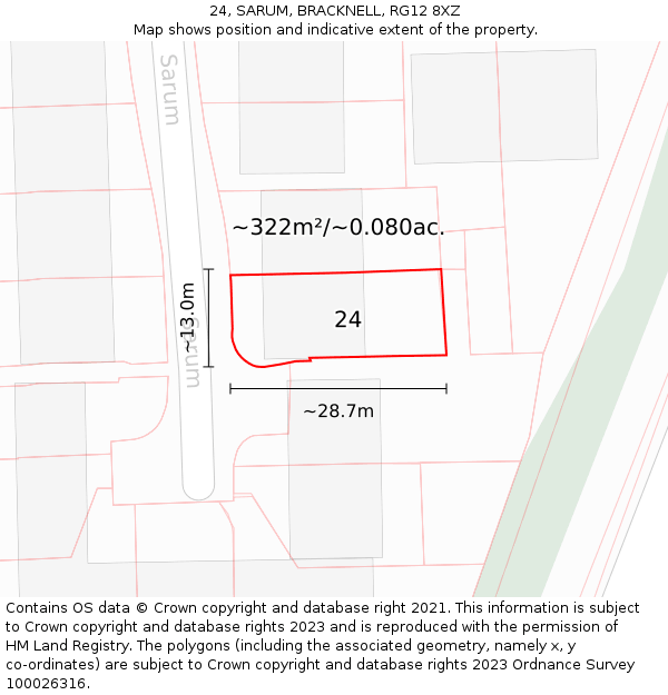 24, SARUM, BRACKNELL, RG12 8XZ: Plot and title map