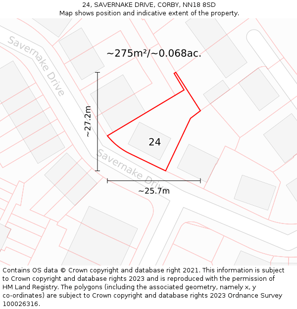 24, SAVERNAKE DRIVE, CORBY, NN18 8SD: Plot and title map