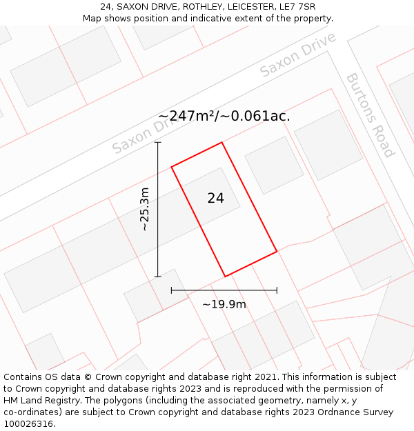 24, SAXON DRIVE, ROTHLEY, LEICESTER, LE7 7SR: Plot and title map