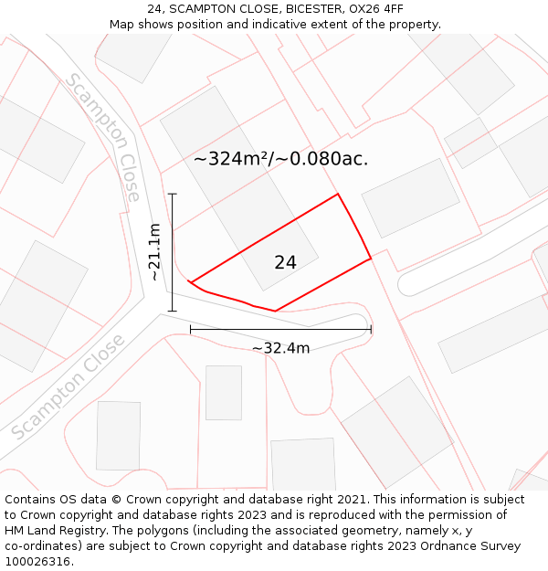 24, SCAMPTON CLOSE, BICESTER, OX26 4FF: Plot and title map