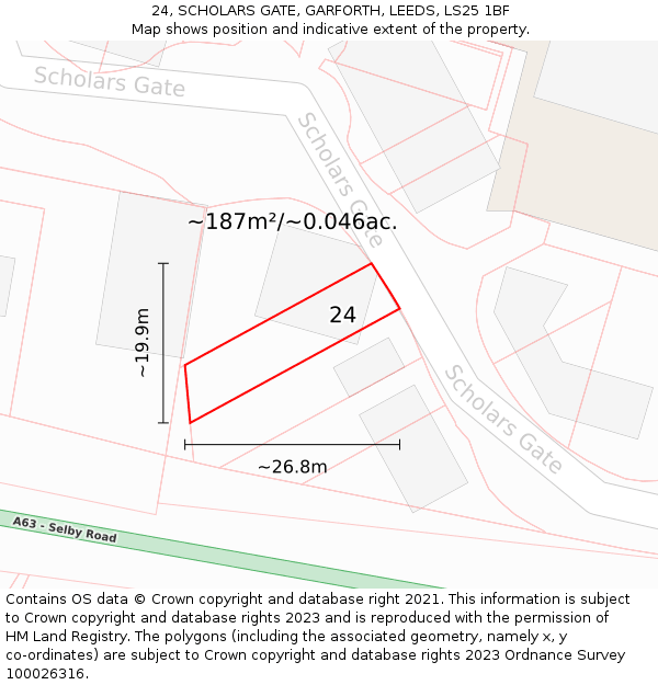 24, SCHOLARS GATE, GARFORTH, LEEDS, LS25 1BF: Plot and title map