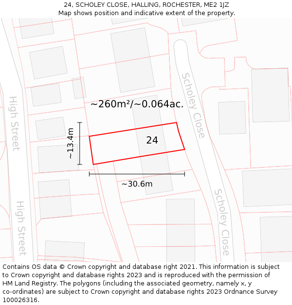 24, SCHOLEY CLOSE, HALLING, ROCHESTER, ME2 1JZ: Plot and title map