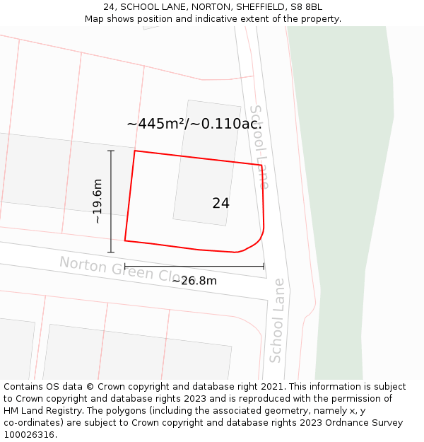 24, SCHOOL LANE, NORTON, SHEFFIELD, S8 8BL: Plot and title map