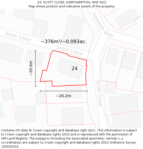 24, SCOTT CLOSE, NORTHAMPTON, NN5 4DZ: Plot and title map