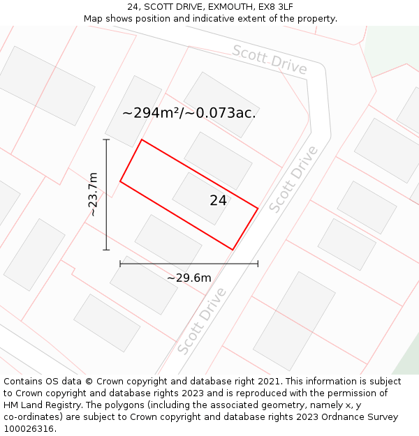 24, SCOTT DRIVE, EXMOUTH, EX8 3LF: Plot and title map