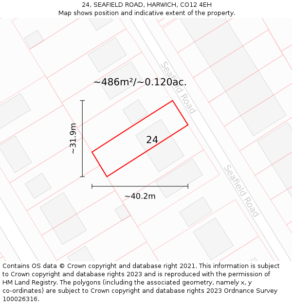 24, SEAFIELD ROAD, HARWICH, CO12 4EH: Plot and title map