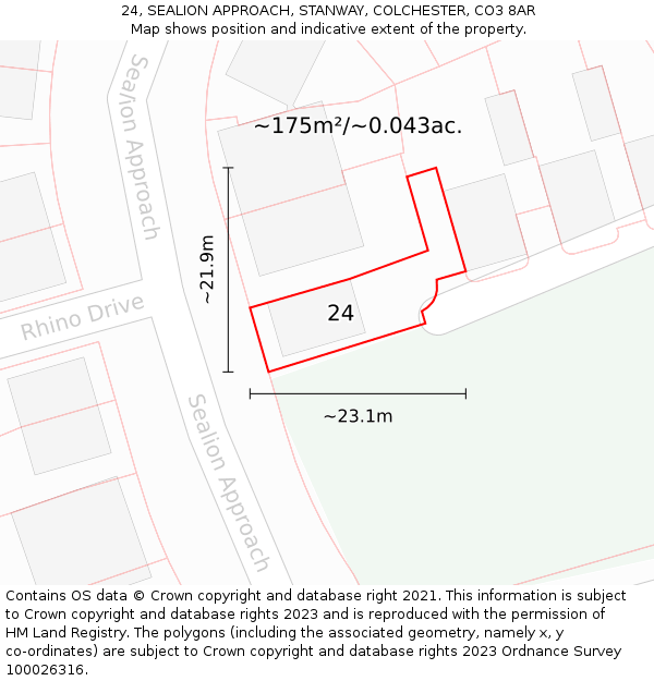 24, SEALION APPROACH, STANWAY, COLCHESTER, CO3 8AR: Plot and title map
