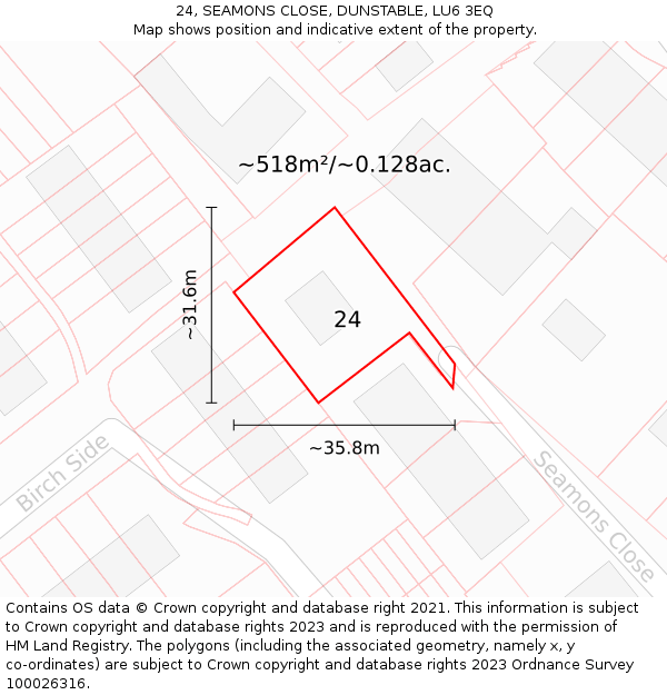 24, SEAMONS CLOSE, DUNSTABLE, LU6 3EQ: Plot and title map