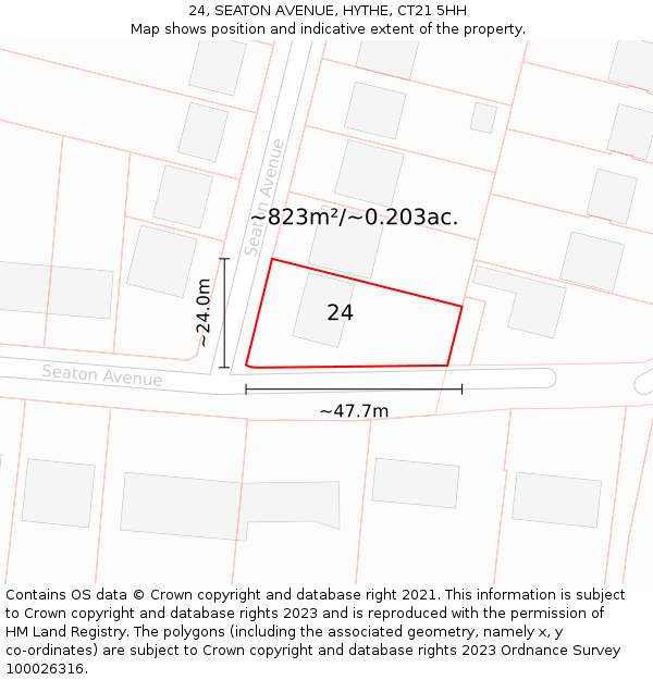 24, SEATON AVENUE, HYTHE, CT21 5HH: Plot and title map