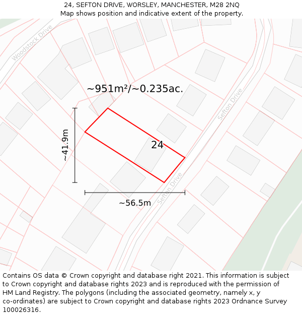 24, SEFTON DRIVE, WORSLEY, MANCHESTER, M28 2NQ: Plot and title map