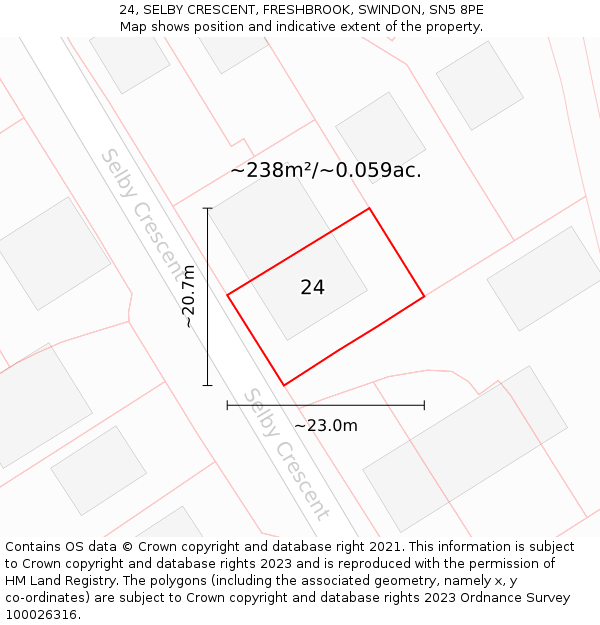 24, SELBY CRESCENT, FRESHBROOK, SWINDON, SN5 8PE: Plot and title map