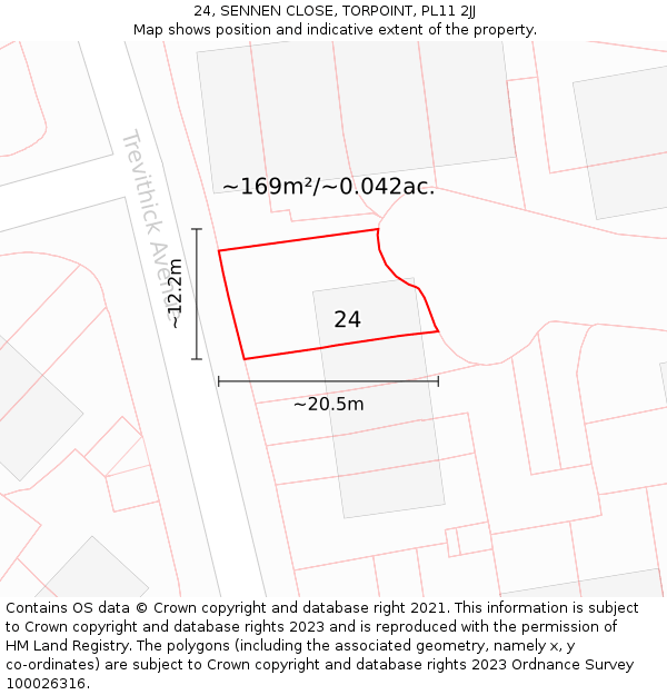 24, SENNEN CLOSE, TORPOINT, PL11 2JJ: Plot and title map