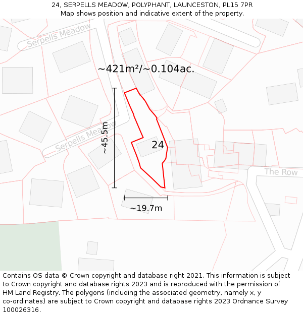 24, SERPELLS MEADOW, POLYPHANT, LAUNCESTON, PL15 7PR: Plot and title map