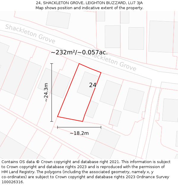 24, SHACKLETON GROVE, LEIGHTON BUZZARD, LU7 3JA: Plot and title map