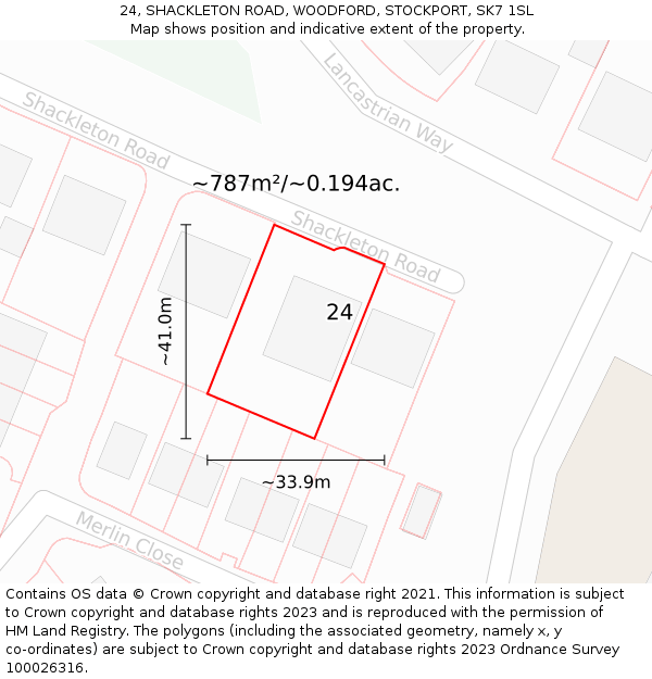 24, SHACKLETON ROAD, WOODFORD, STOCKPORT, SK7 1SL: Plot and title map