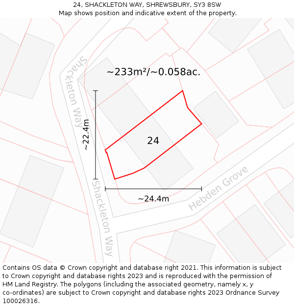 24, SHACKLETON WAY, SHREWSBURY, SY3 8SW: Plot and title map