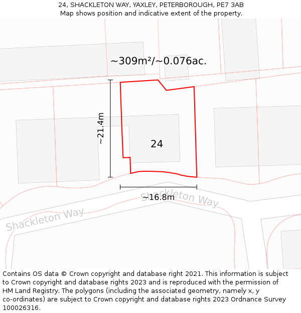 24, SHACKLETON WAY, YAXLEY, PETERBOROUGH, PE7 3AB: Plot and title map