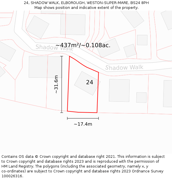24, SHADOW WALK, ELBOROUGH, WESTON-SUPER-MARE, BS24 8PH: Plot and title map