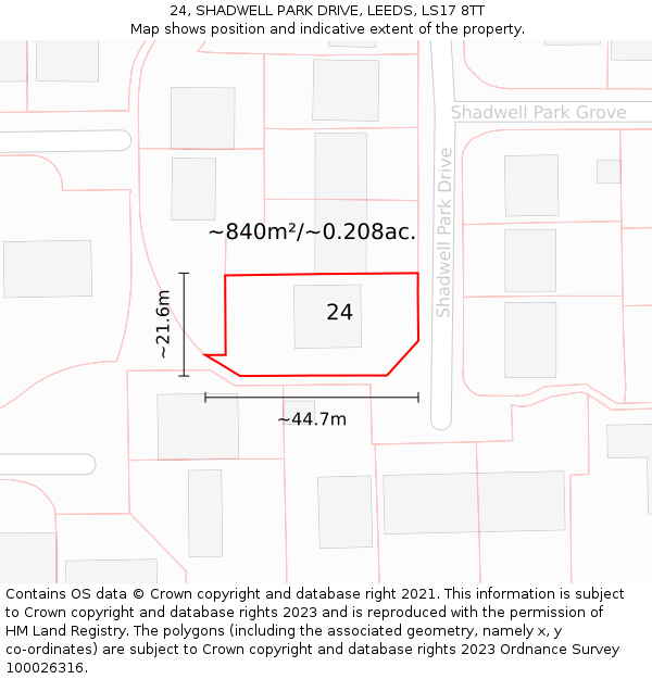 24, SHADWELL PARK DRIVE, LEEDS, LS17 8TT: Plot and title map