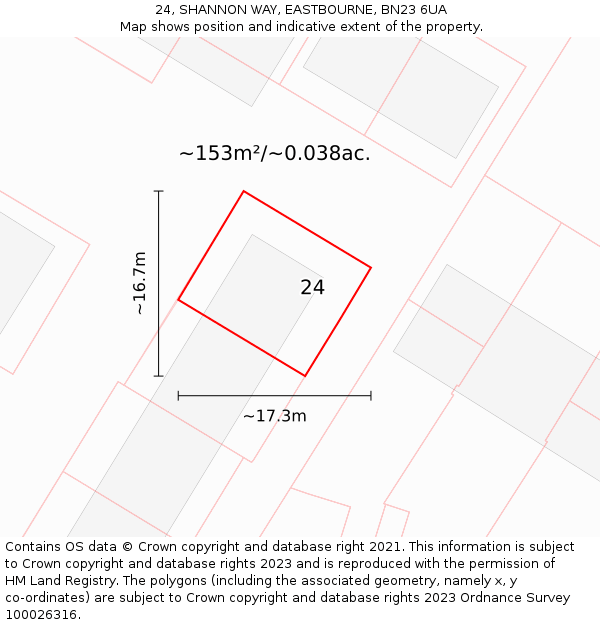 24, SHANNON WAY, EASTBOURNE, BN23 6UA: Plot and title map