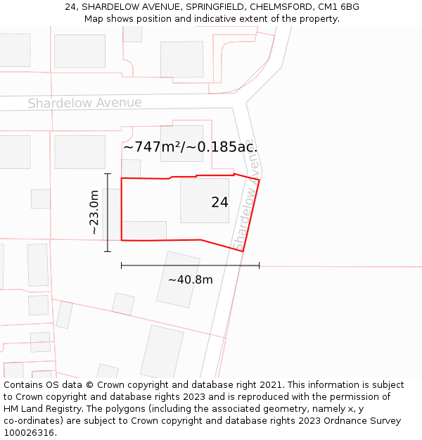 24, SHARDELOW AVENUE, SPRINGFIELD, CHELMSFORD, CM1 6BG: Plot and title map