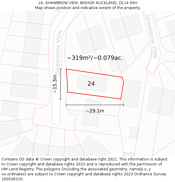 24, SHAWBROW VIEW, BISHOP AUCKLAND, DL14 6XH: Plot and title map