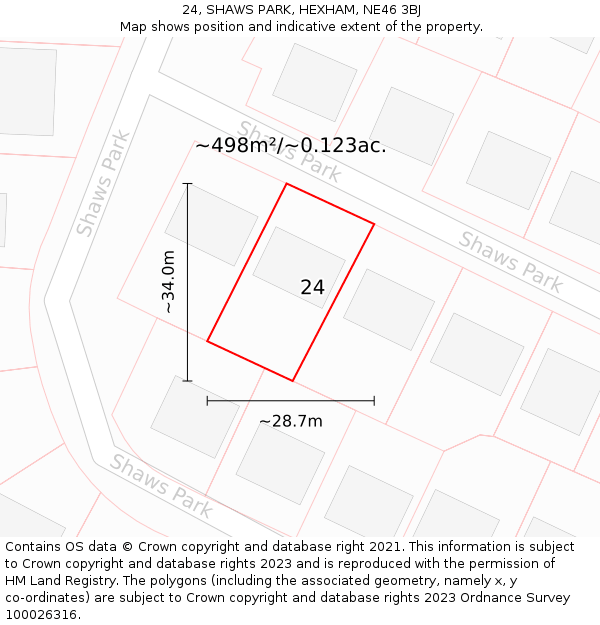 24, SHAWS PARK, HEXHAM, NE46 3BJ: Plot and title map
