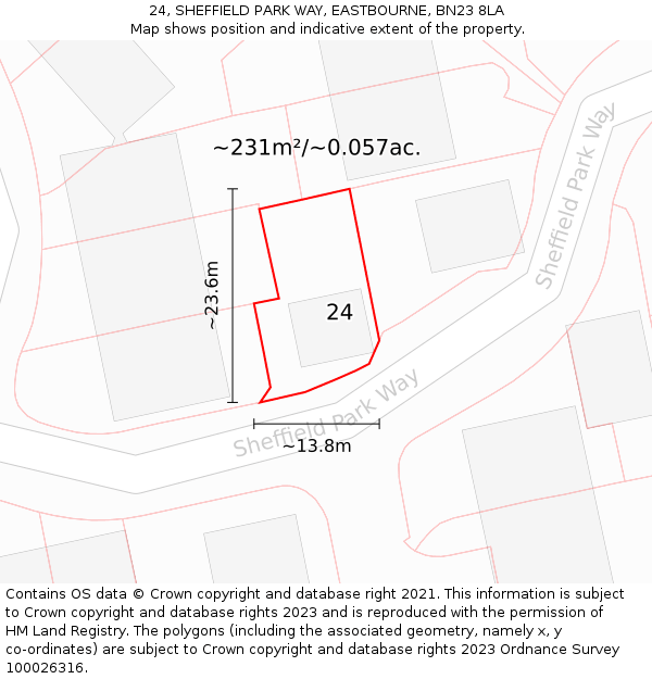 24, SHEFFIELD PARK WAY, EASTBOURNE, BN23 8LA: Plot and title map