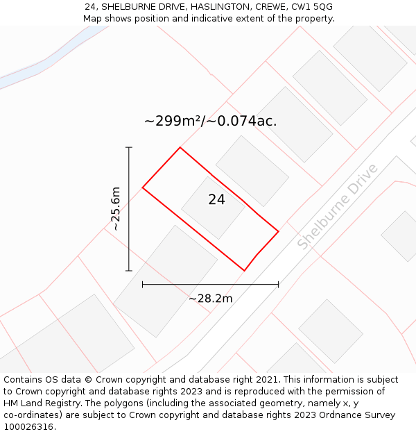 24, SHELBURNE DRIVE, HASLINGTON, CREWE, CW1 5QG: Plot and title map