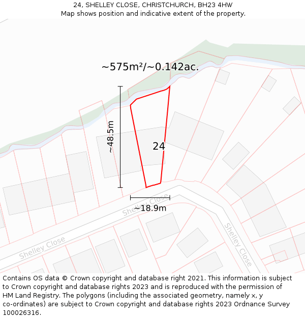 24, SHELLEY CLOSE, CHRISTCHURCH, BH23 4HW: Plot and title map